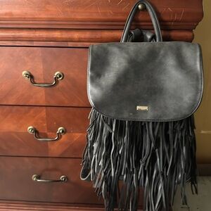 Charcoal Black Fringe  vegan leather Backpack